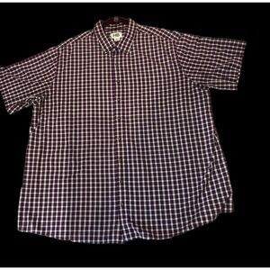 HARBOR BAY Button Up Shirt Men's 2XL Blue Red White Plaid Short‎ Sleeve BIG SIZE